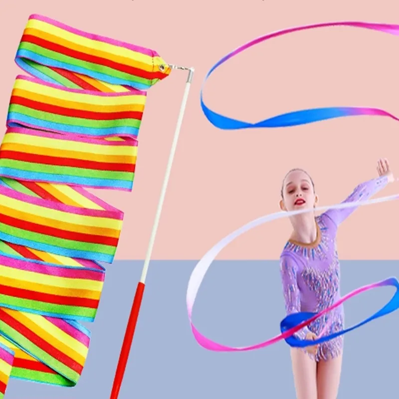 2m 4m Ribbóny Dance Streamers Dlhá rytmická gymnastika Silks Silks Rainbow Wand Art Test Competition Stage