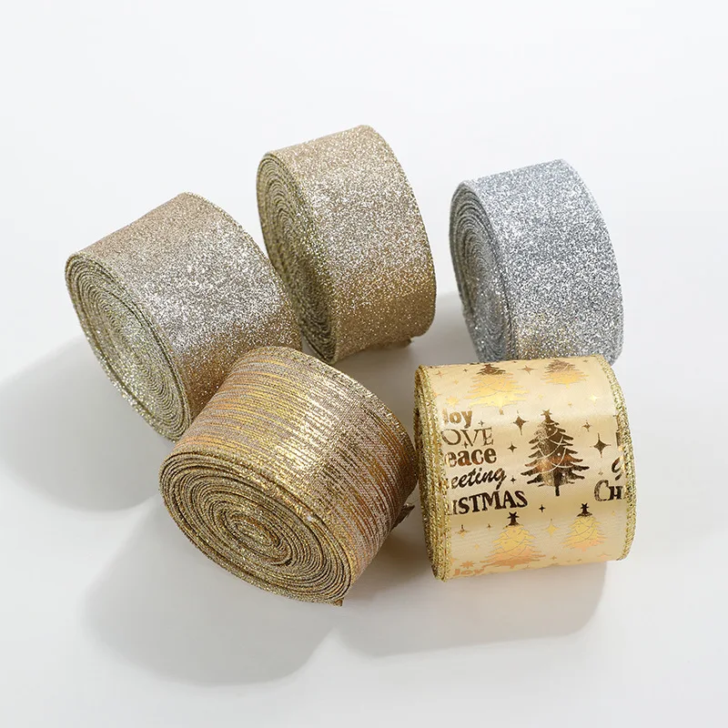 2m vianočná stuha Zlatého strieborného šampanského polyesteru Polyester Ribbon DIY DIY vianočné dary