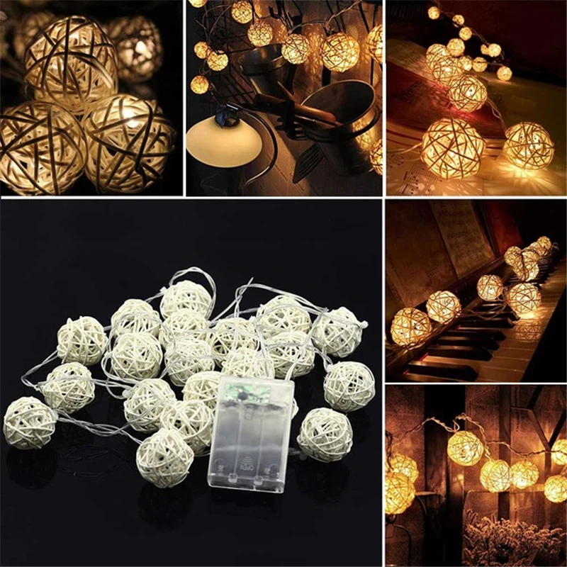 2M20led AA batériu poháňaná vianočná svadobná večera s dovolenkou sviatočná dekorácia teplý biely Rattan Led String Led