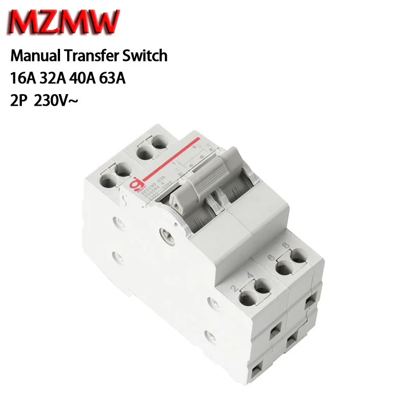 2P 63A MTS AC 16A 32A 40A 220V Izolácia Changover Double Dual Energy Manual Prenos prepínač DIN Rail Interck istič obvodu