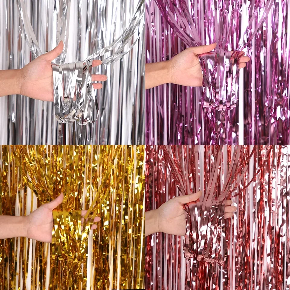 2Pack 1x2m Blue Rain Tinsel Curtain Prvé všetko najlepšie k narodeninám Dekorácia Dospelá deti Dieťa dievča Dievča 1. ročník večierok Girland Decor