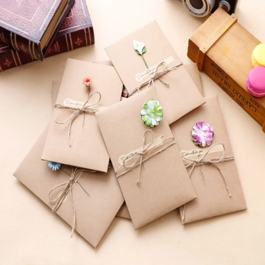 2pack/veľa nového príchodu Vintage Kraft Paper Sušené kvety s pohľadovacou kartou na pohľadnicu obálky