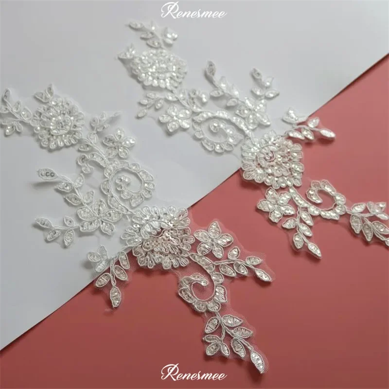 2Pairs/ 4ks slonovinové flitre vyšívané čipkované čipky TRIM SIWING COLLAR pre svadobné šaty DIY kostým 33x10,5 cm SX381