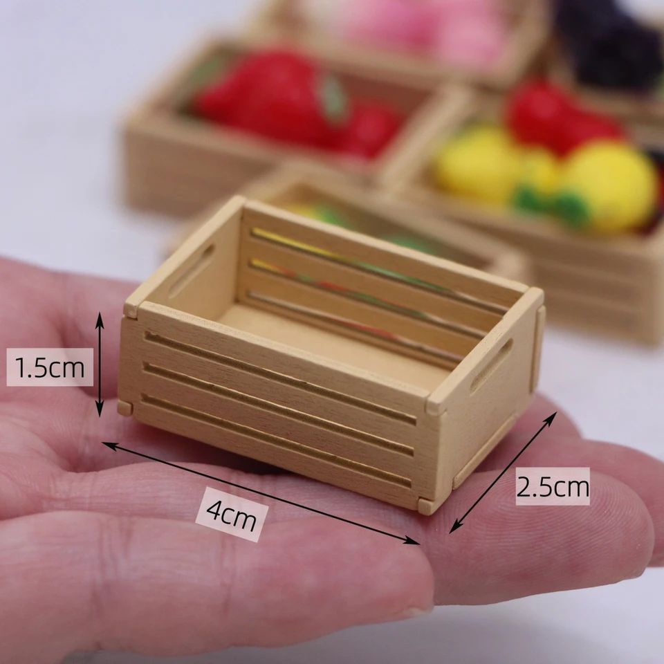 2pc/box Doll House Mini Drevené ovocné rámec Modelminivature jedlo a hranie scény malé skladovacie a skladovacie košík dekorácie