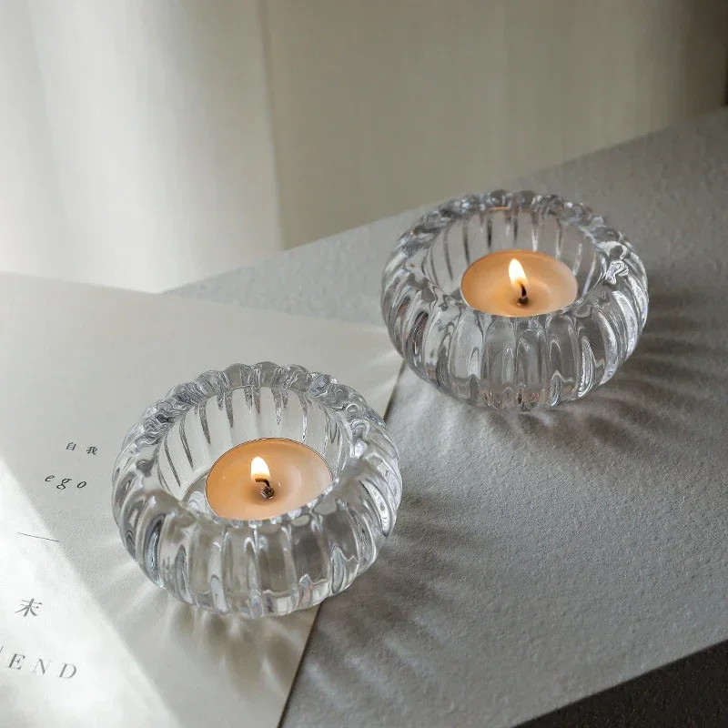 2PC Clear Glass Lonsery Sviečky, okrúhly držiak sviečok pre čajové svetlá pre dekoráciu narodeninovej oslavy na burinu