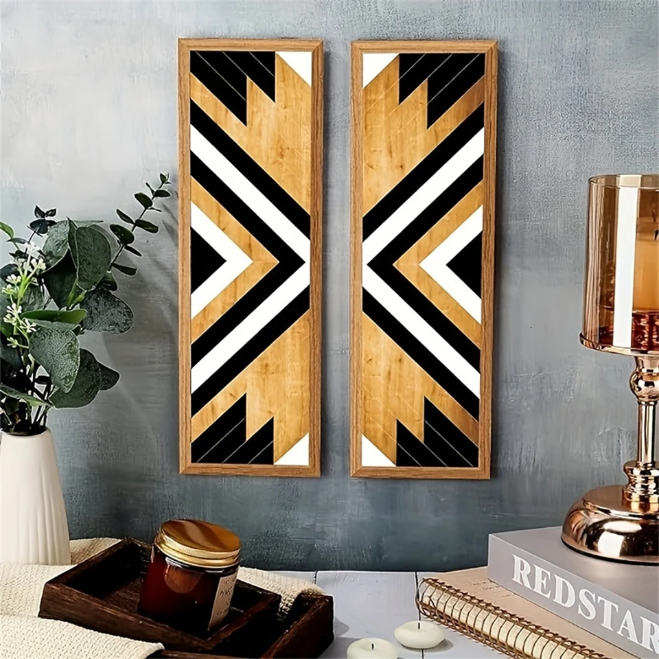 2PC Gold Geometry Abstrakt Art Drevená dekorácia umývacia miestnosť dekoratívna plaketa stena dekor garážový bar v krčme Club hotel kaviareň