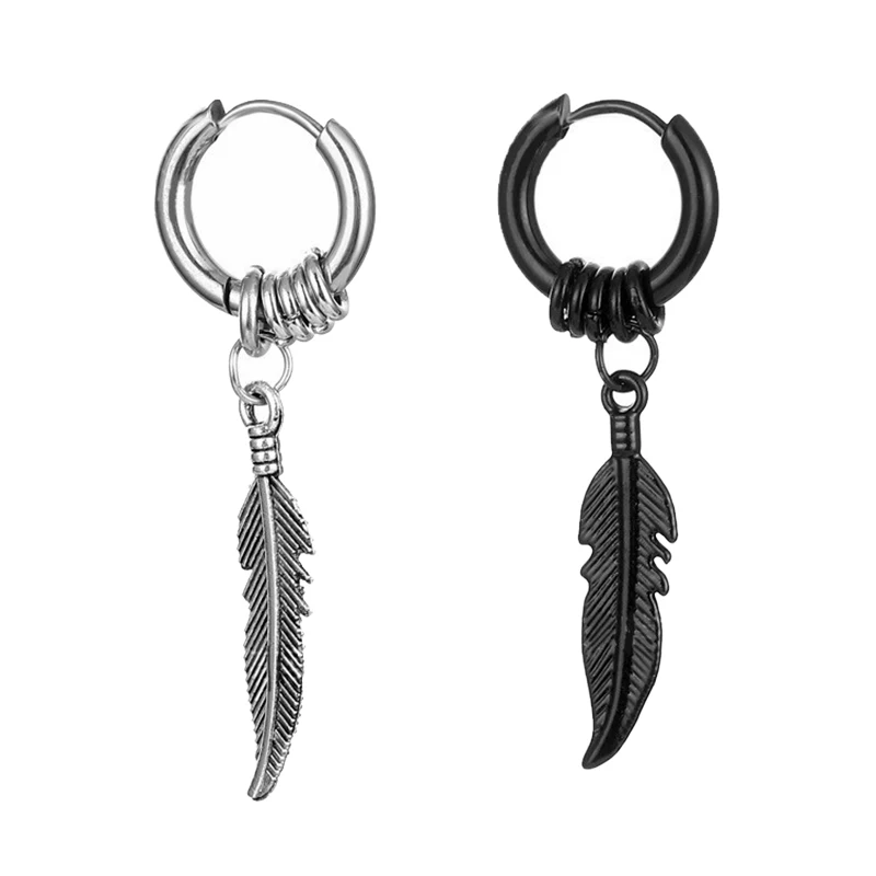 2PC Kórejský módny krížový perie, náušnice Punk Rock Style for Women Men Vysoké šperky z nehrdzavejúcej ocele Hiphop