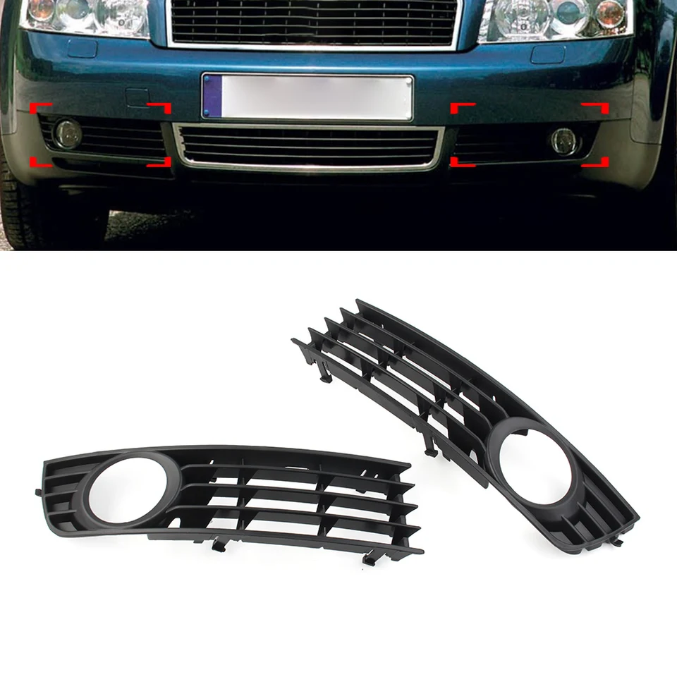 2PC predné nárazníky Grille Grille Grille Fog Lights Cover For Audi A4 B6 2001 2002 2003 2004 2005 8E0807681 8E0807682