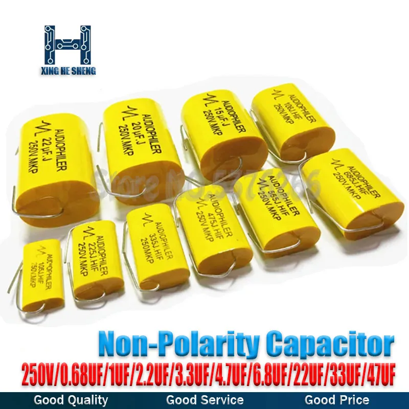 2pcs 0,68UF/2,2UF/3,3UF/4.7uf/6.8uf/8.2UF/22UF/33UF/47UF 250V Tweeter Frekvencia Frekvencia deliteľa krížov