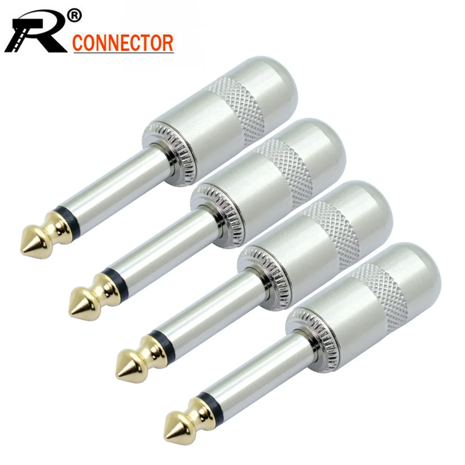 2pcs 1/4 palca mužská zátka 6,35 mm Jack Mono/Stereo Connector Gold -Trted Guitar Effects Pedál Mikrofónový konektor