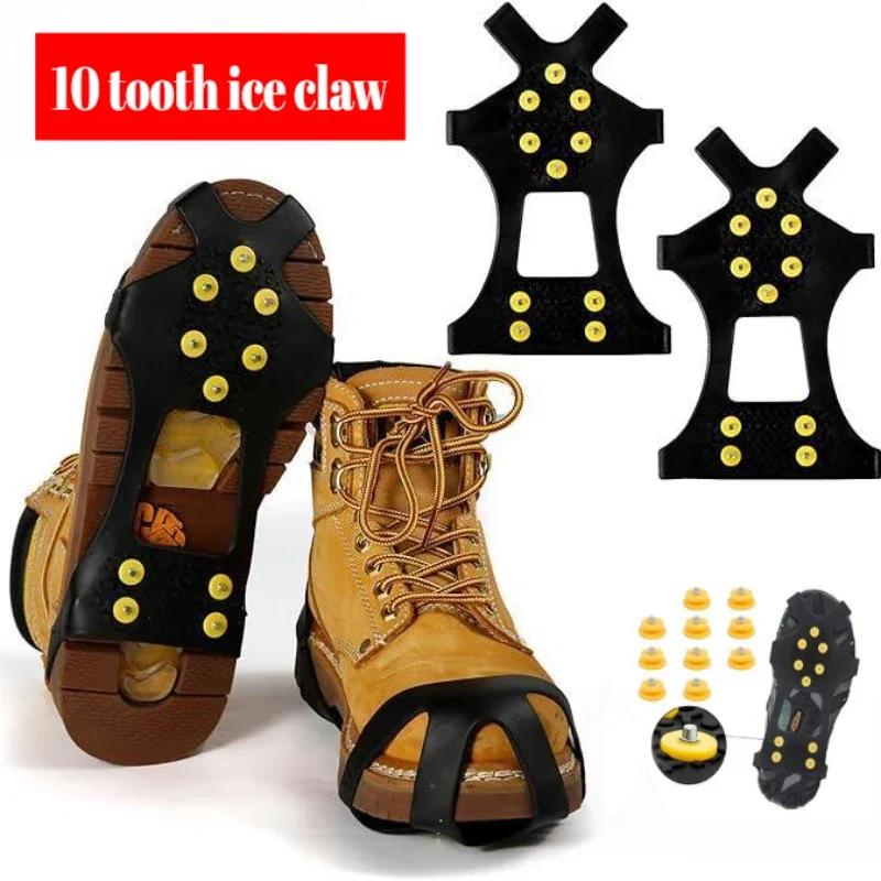 2pcs 10 oceľových cvočkov Crampons Sneh Rovkoverky pre ľad a sneh proti šmyku gumy