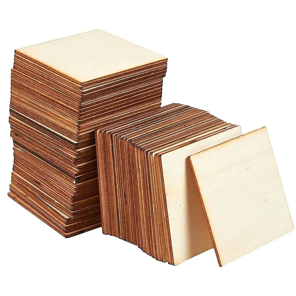 2pcs 10cmx10cm Nedokončené drevené kúsky štvorcové prázdne drevo Prírodné plátky drevené štvorce výrezy pre domácich majstrov Coasters Domáce dekorácie