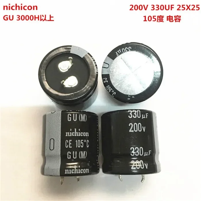 2pcs/10ks 330UF 200 V NICHICON GU/GY 25x25mm 200V330UF Snap-in PSU kondenzátor
