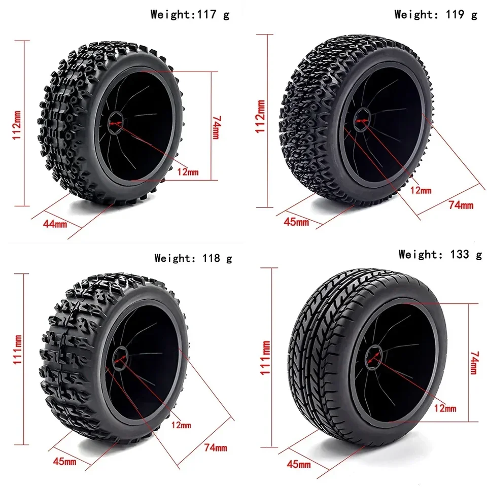 2pcs 112 mm 1/10 Pneumatické pneumatiky s krátkym kurzom Tire Wheel s 12 mm hex pre lomítko Arrma Senton Huanqi 727 VKAR 10SC HPI RC CAR