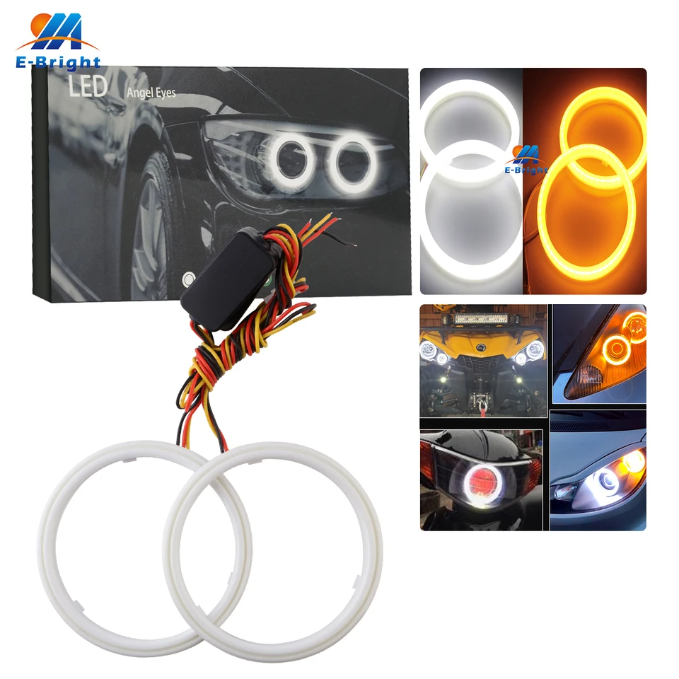 2pcs 12v 24v COB LED anjelské oči Motocykle automobilu 60-70-80-90-100 mm bavlna biele a žlté spínacie chatku Halo prsteň DRL FOG Svetlomet