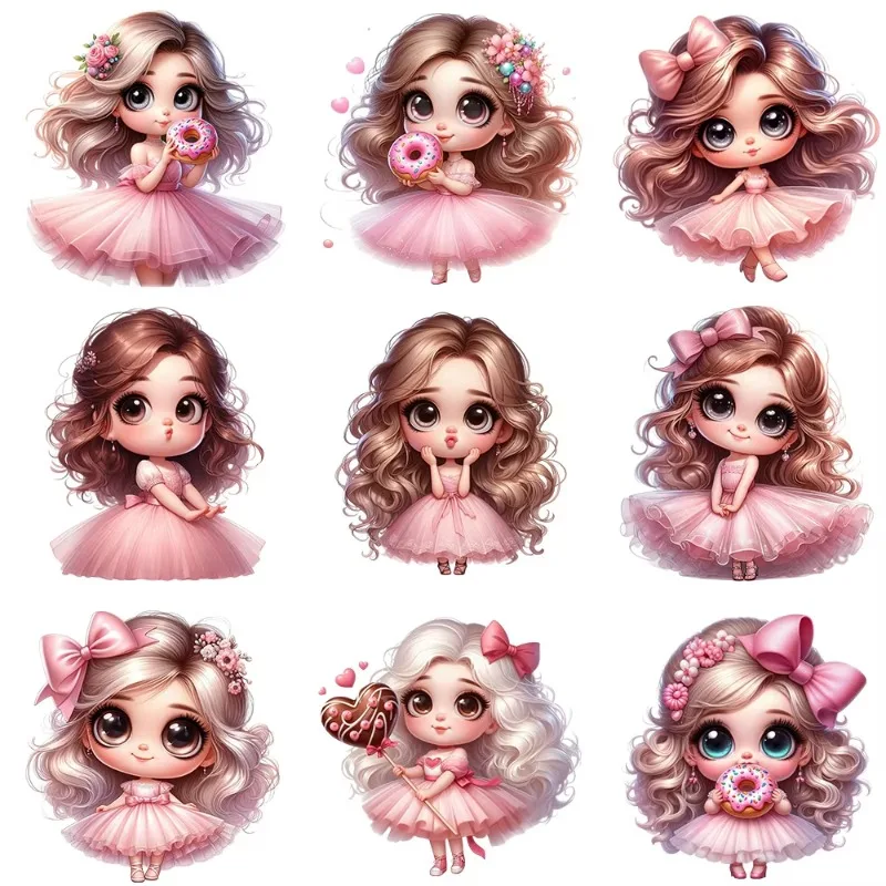 2pcs 15cm ružová princezná dievča železo na nálepke na prenos tepla pre oblečenie dtf pinted Vinyl Thermal Appliques umývateľné tričko s tričkom