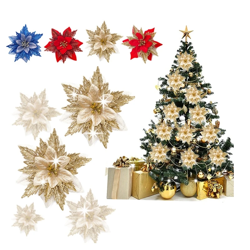 2pcs 15cm vianočné trblietky vianočné kvety kvety stromové dekorácie umelé kvetinové ozdoby pre vianočný stromček nový príchod