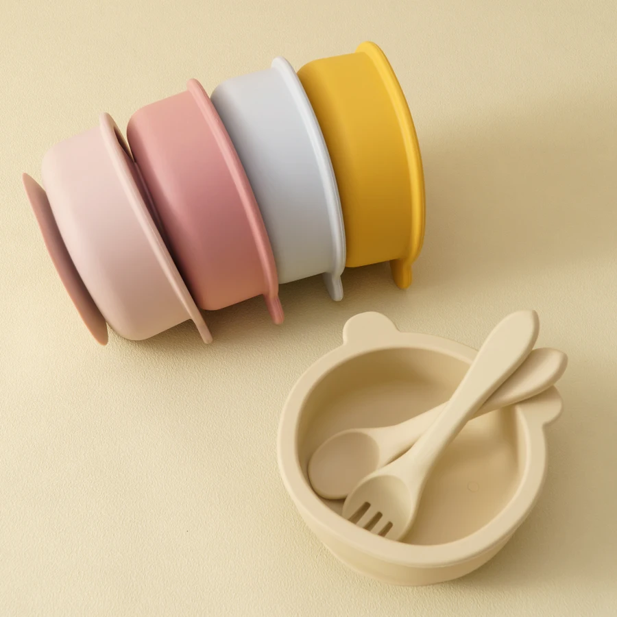 2pcs/1set BPA Free Silikone Bear Disy pre dieťa kŕmenie dieťaťa Sucker Bowl Fotoware vodotesná lyžica nekĺzavej misky