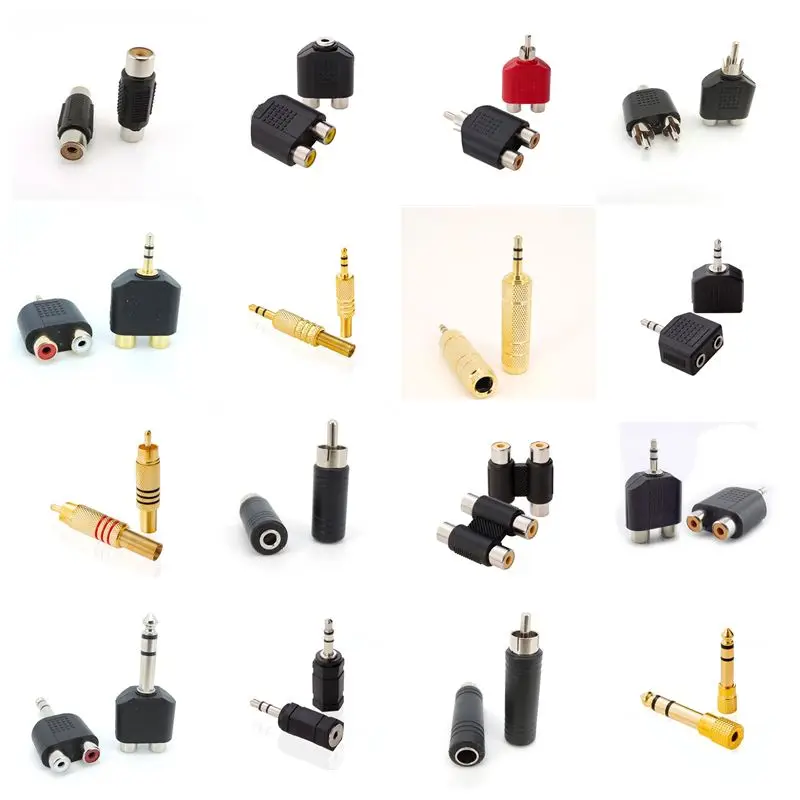 2pcs 3,5 mm 6,35 mm RCA Mužská žena do 2 RCA 3,5 mm 6,5 Mužský ženský stereofónny zvuk M/F Plug Socket Jack Splitter 6,5 mm AV CCTV Power