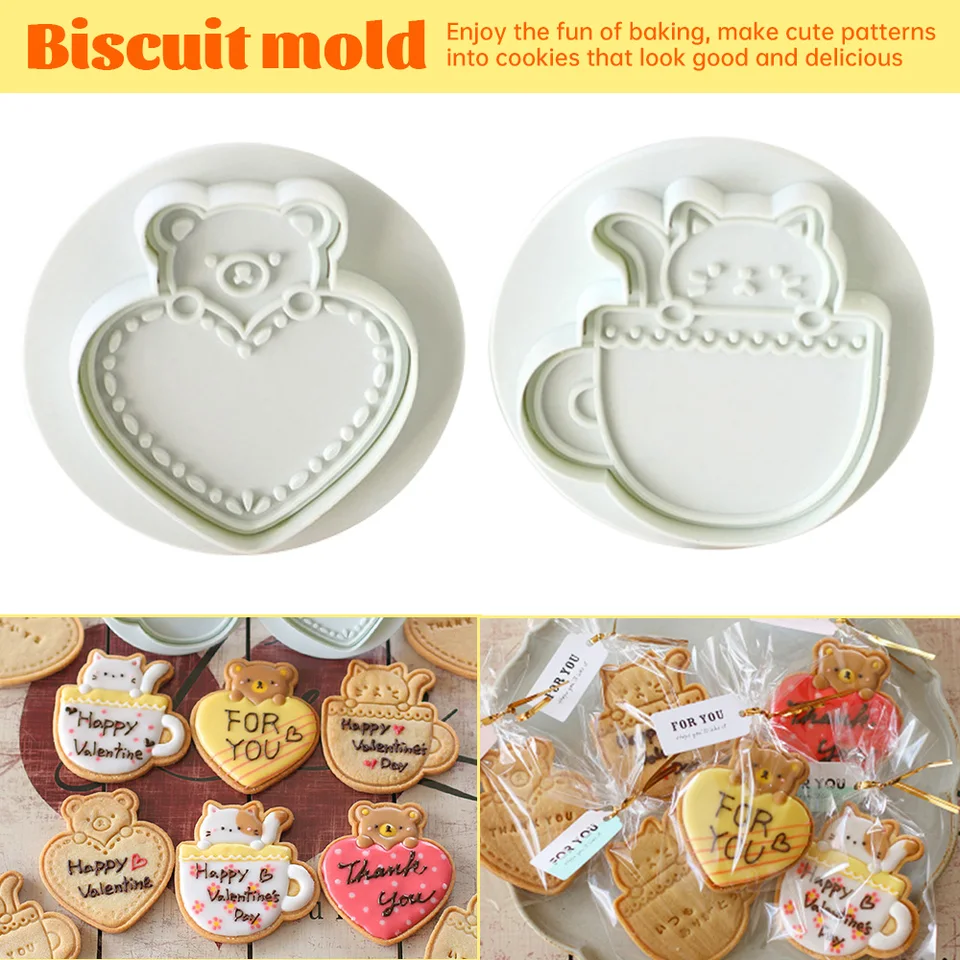 2pcs 3d karikatúra naliehavú sušienku pleseň cookie pečiatka kuchyňa pečenie pečivo pečivo Bear Cat Hug objatie milostné srdce tvar sušienky pleseň