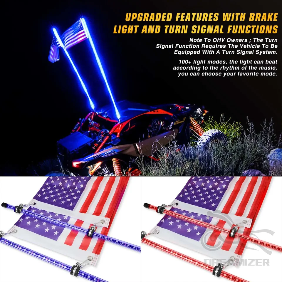 2pcs 3ft LED Whip Light Universal RGB LED LED stožiar LAMP Farebná anténa Hnacie dekoratívne svetlo pre auto SUV ATV UTV RZR 12V