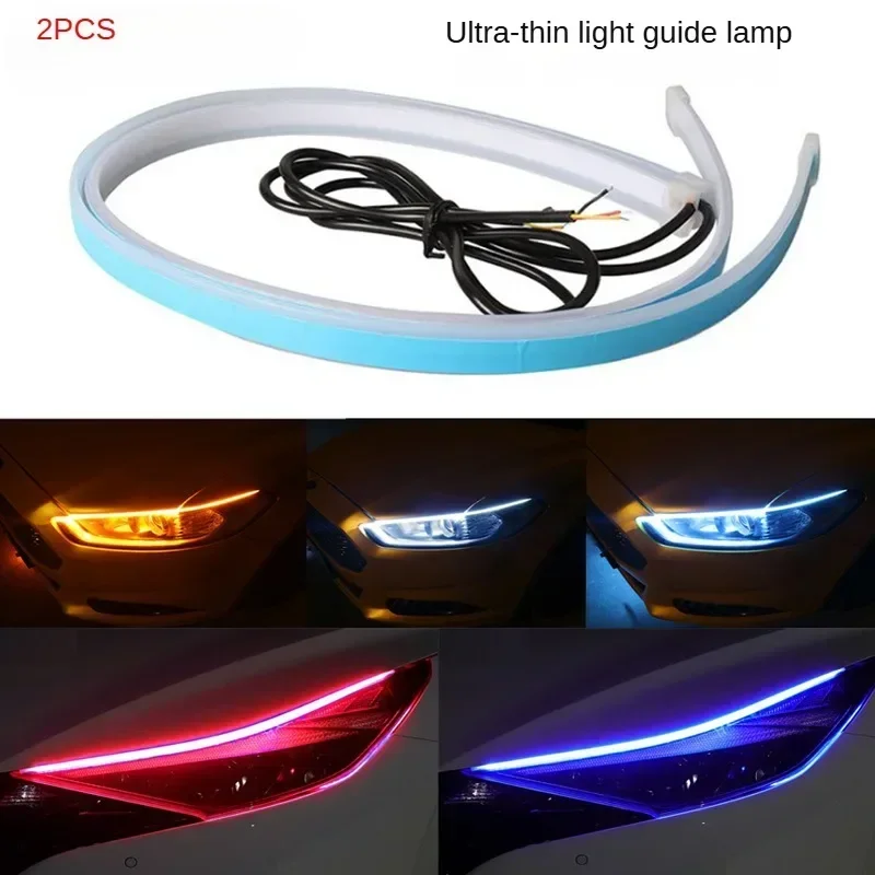 2pcs 45cm vozidlo DRL Flexibilné vodotesné LED pásma LED diódy Univerzálne automatické svetlomety RGB Turn Signál žltý brzdový prietok svetiel