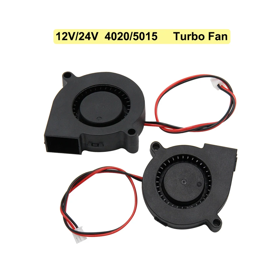 2pcs 5015 4020 ventilátor dúchadlového ventilátora 12v 24v Turbo chladiaci ventilátor 5cm 50x50x15mm 12V/24V čierne plastové ventilátory pre extrudérové ​​3D diely tlačiarne