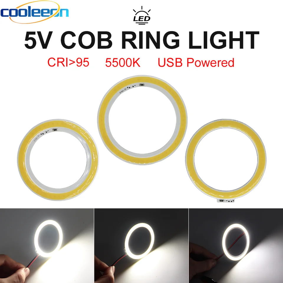 2pcs 5V COB LED svetlo prsteň 70 mm priemer USB napájaný 2W DC5V 5500K biela farba CRI 95 HIGH RA COB LAMP Desklamp Work Lights DIY