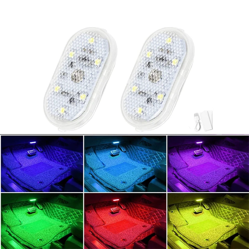 2pcs 5V Vnútorné svetlo vozidla RGB LED dotykové svetlo Wireless Ambient Lamp Night Reading Light Car Strop Svetlo Svetlo USB nabíjateľné