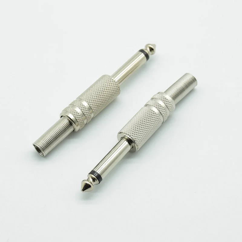 2pcs 6,35 mm / 6,5 mm 2pole mono zosilňovacia zátka 6.35 / 6,5 kovový mikrofónový konektor Plug-in Audio Connector pre KTV