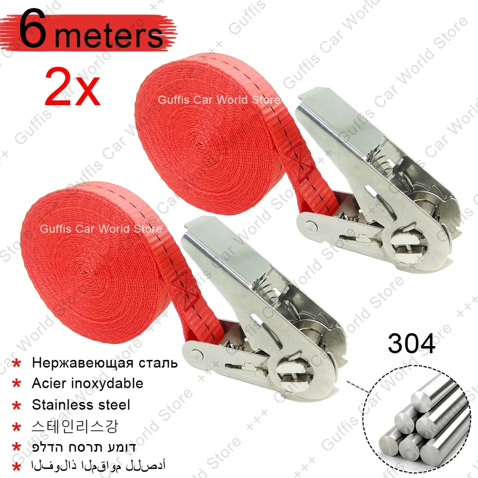 2pcs 6 metrov nehrdzavejúca oceľ zviazanie nákladných popruhov Tenzové lano Rathet Rase Base Bathing Balding for Strešné nákladné vozidlo Motocykel lodí