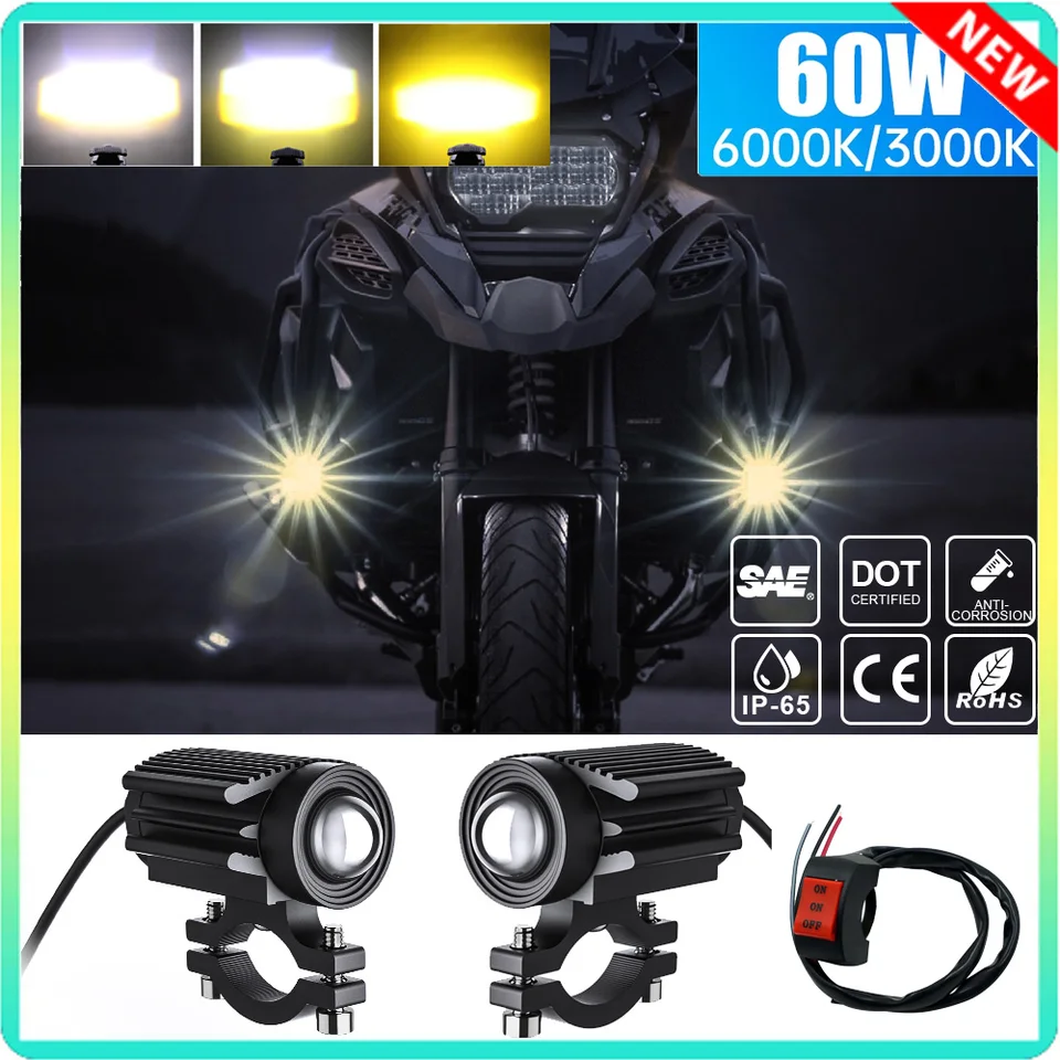 2pcs 60W 6000lm bicykel bicykel Light Motocykle Spotlighty LED svetlomet hmlové svetlo 6000K/3000K Super Bright Moto Bike svetlomet