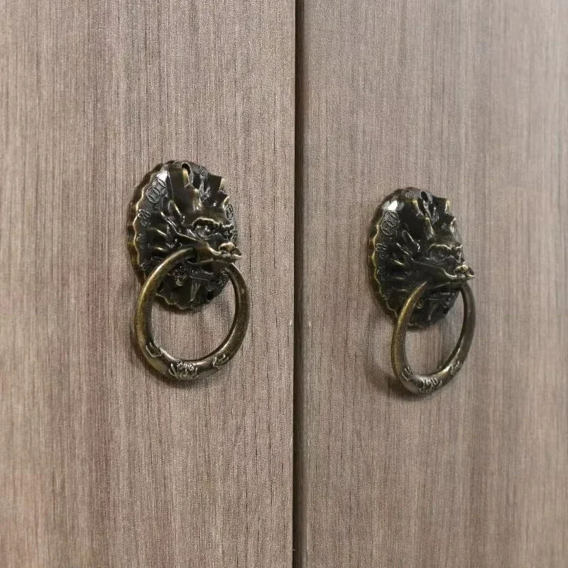 2pcs Antique Bronz Dragon Hlava Ruckoviny starý čínsky štýl Vintage Pulls Prsteň pre komody Dvere skrinky 32*46 mm