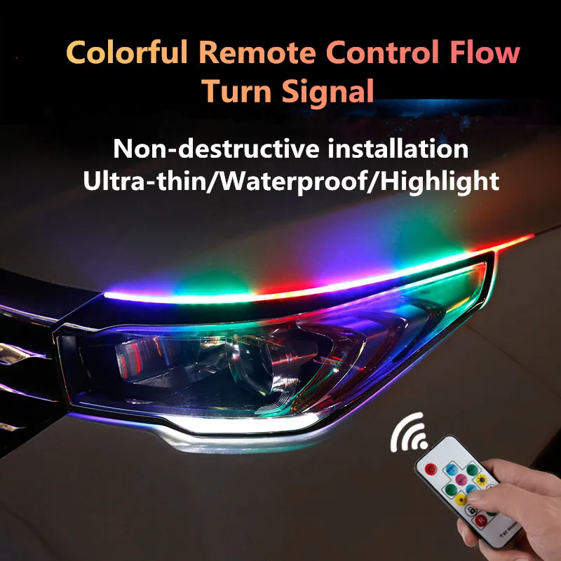 2pcs auta LED DRL lampa prúžku prúdiace denné svetlá RGB App diaľkový 12V flexibilný vodotesný svetlomeh