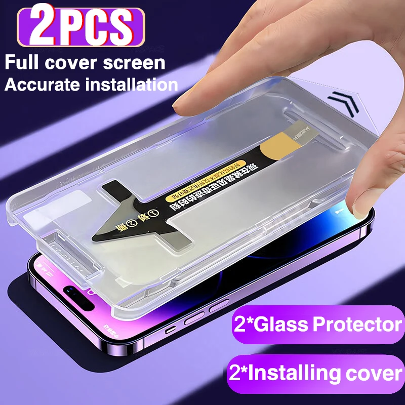 2pcs automatický odstraňovač prachu Free Box HD Clear 9H Temperované sklo pre iPhone 15 14 plus 13 12 Mini 11 PRO xs Max x xr chránič obrazovky