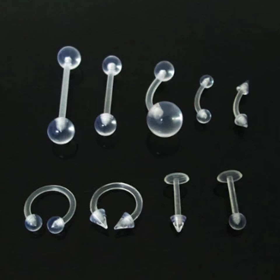 2pcs Barbell jazykový brušný prsteň neviditeľný nosový prsteň čistý biely akrylový guľový punk punkový prsteň kruhový prsteň silikónové obočie piercing