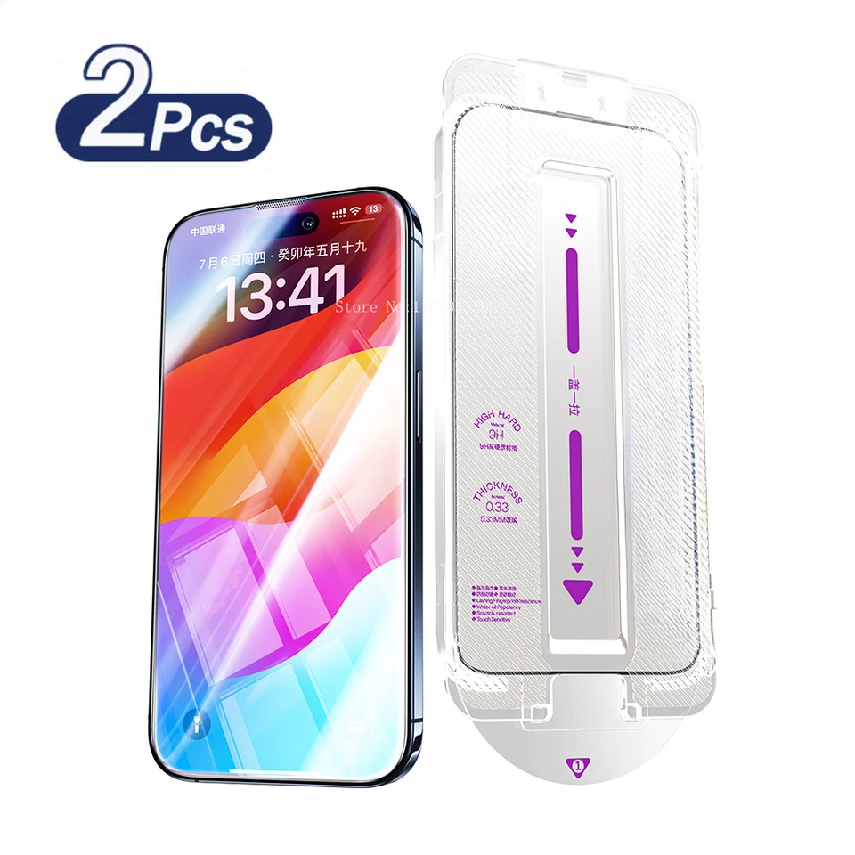 2pcs bezprášný chránič obrazovky pre iPhone 16 15 Pro Max 14 13 12 11 11 Pro MAX Temperované sklo pre iPhone 12 13 mini 16 15 14 plus