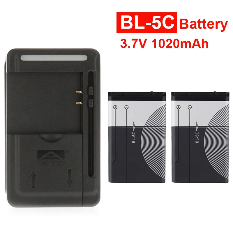 2PCS BL-5C Mobilný telefón s batériou s nabíjačkou USB pre Nokia BL 5C 1000 1100 6600 6230 1108 1112 1200 N70 N91 Výmena batérie