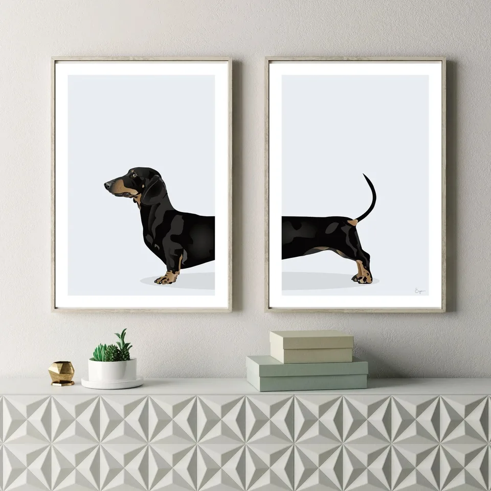 2pcs Black Jacshund Digital Printing Plagát Set