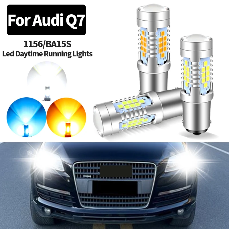 2pcs canbus bez chyby LED denné svetlo svetlo DRL žiarovka LAMP P21W BA15S 1156 pre Audi Q7 2006 2007 2008 2009 s Bi-xenonom