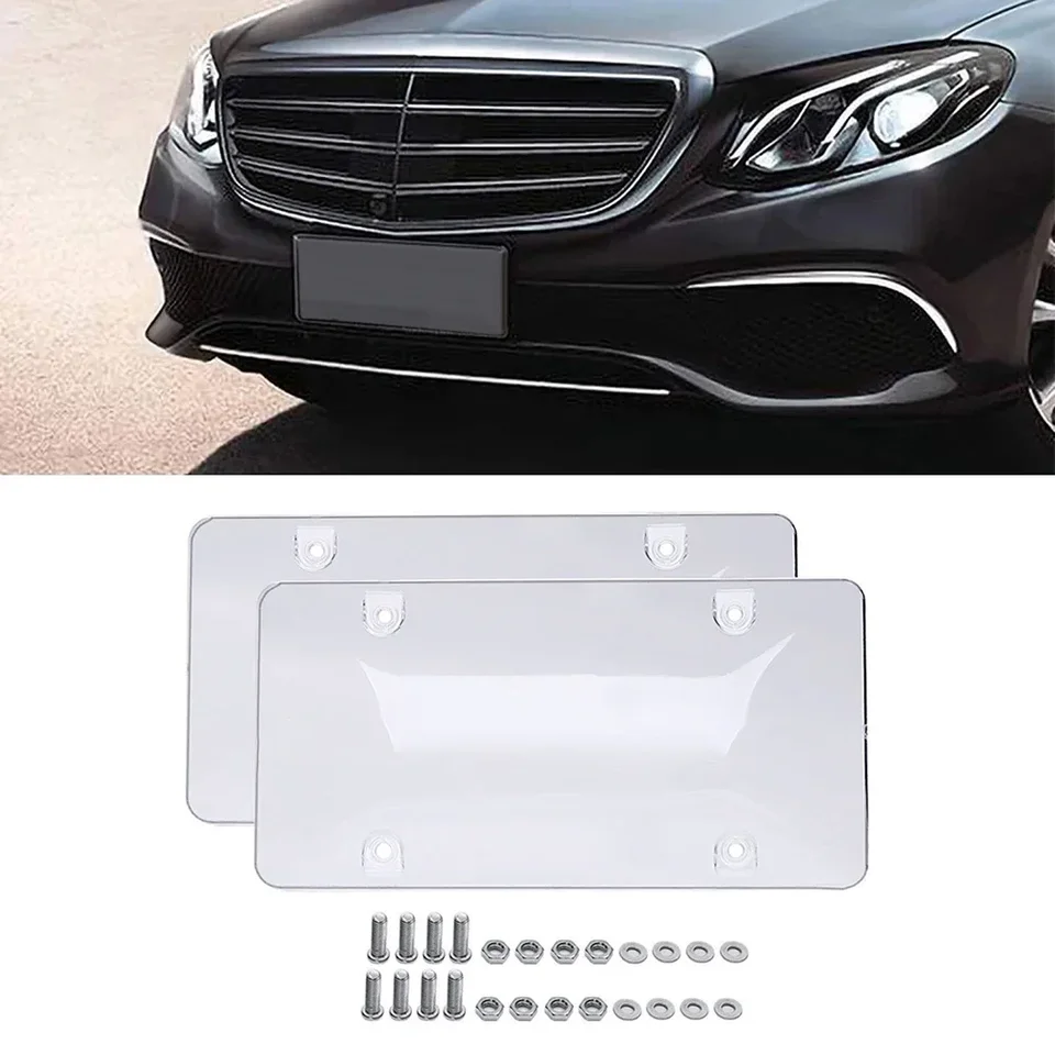 2PCS CAR LIPSICKE Rám kryt Shield License Protector Clear Anti-Sed Red Light Toll Camera zátkovacia doska Photos Licencia