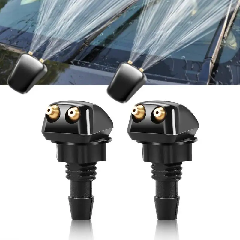 2pcs Car Wiper Wiper Wiper Wiper Spray Dýza sa hodí do väčšiny modelov automobilov automobil s dvojitým otvormi čelné sklo umývačka trysky stierača vodného prúdu