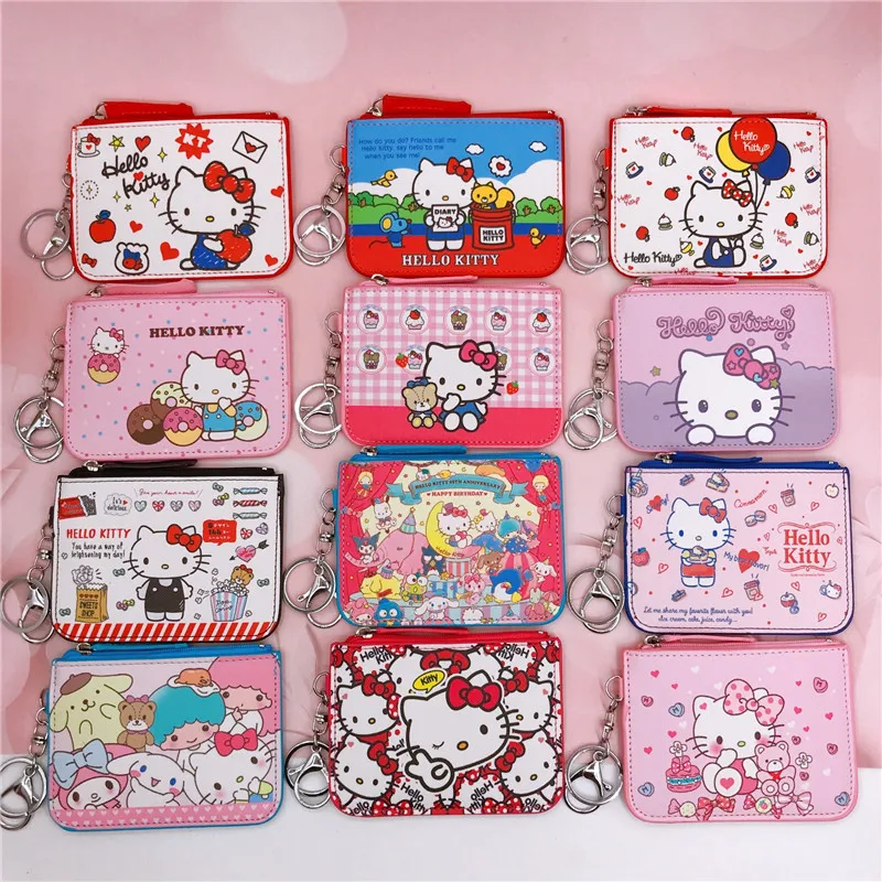 2pcs Cartoon Kitty Cat Worker Set Work Card sanrio mena značky s kľúcou zmenou karta s taškou karty sada karty sada mincí peňaženka