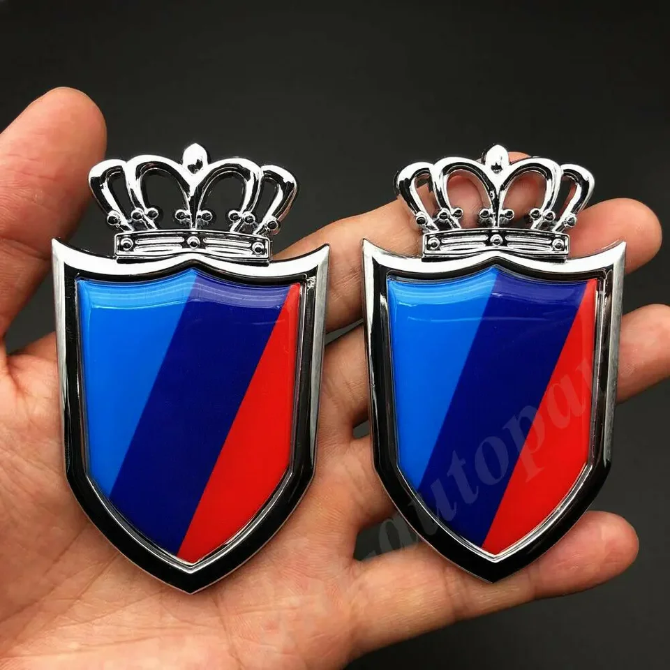 2pcs Chrome M Sport Tricolor Flag Crown Shield Emblem znak nálepky na nálepku