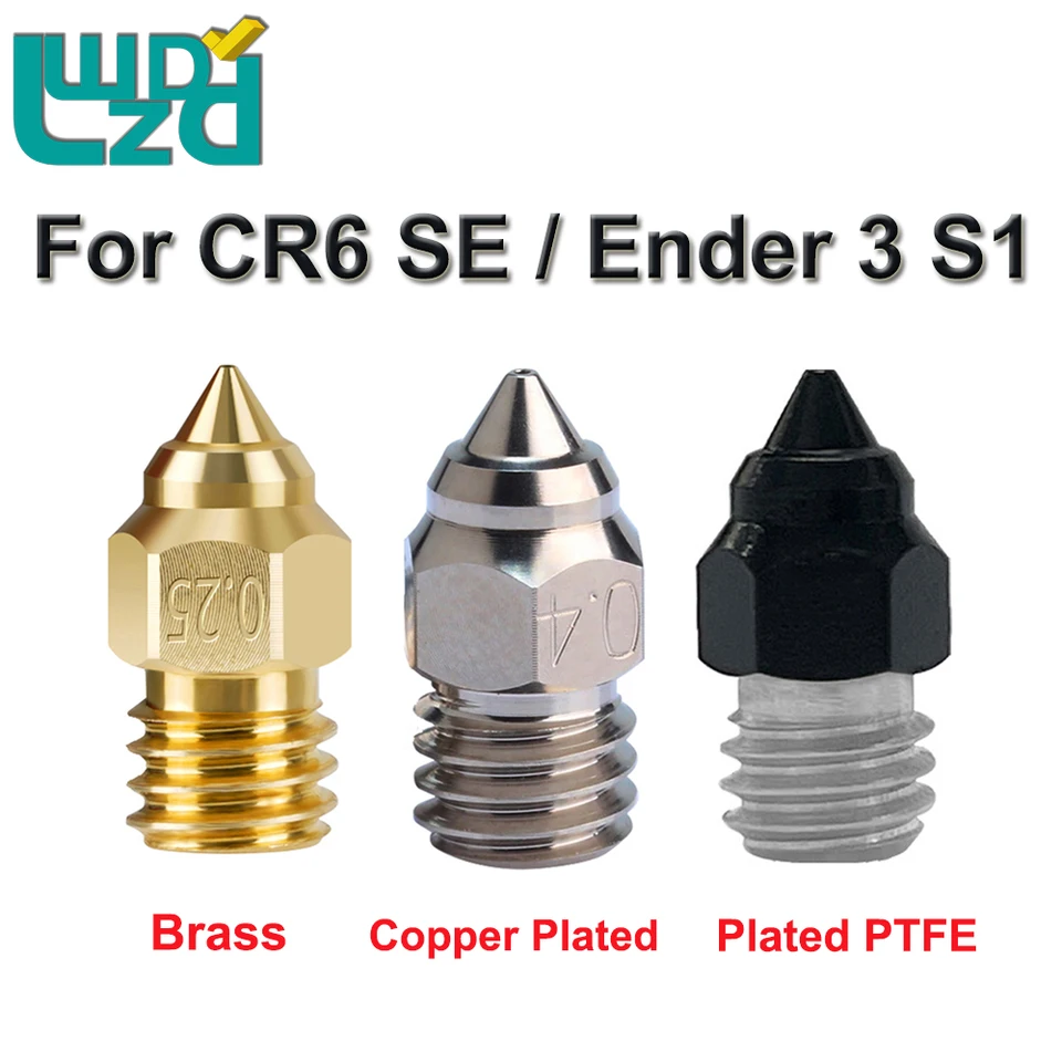 2pcs CR-6 SE dýza Vysokokvalita mpety MK8 meď PTFE DOZZLE ENDER-3 S1 Mosadzné trysky pre CR6 SE ENDER 3 S1 3D TLAČNÉ ČASŤ