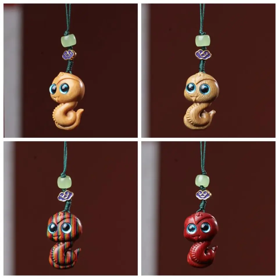 2pcs Cute Wooden Snake Keychain Jade Lucky Snake Nový rok Ručne vyrábaný ručný pre domácich majstrov