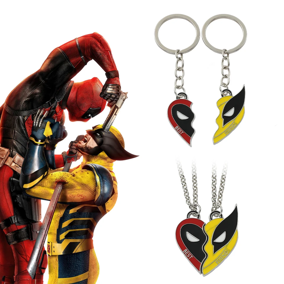 2pcs Deadpool a Wolverine náhrdelník Najlepší priatelia Set Split Heart Matching Pendant Keychain pre fanúšikov