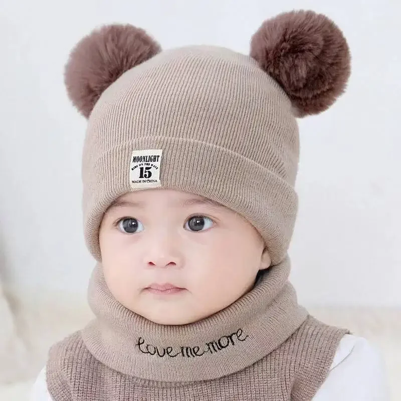 2pcs detská pletacia čiapka bavlnená uši čiapka pre chlapcov a dievčatá zimný klobúk Sada Toddler Boys Cap Cap Cap Scarf Dojčenské doplnky