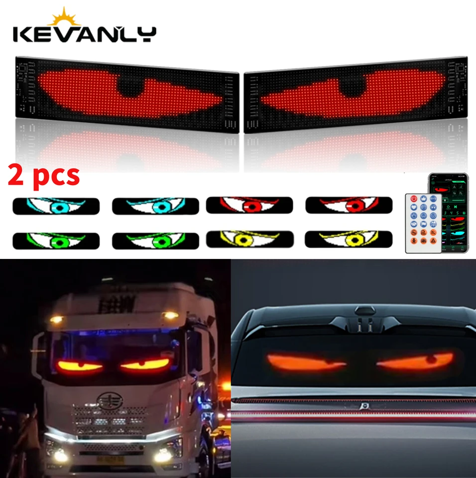 2pcs Devil LED Eyes pre okno vozidla Flexibilné LED displej obrazovky Panel Demon Dymnamic Big Eye Lights Animované oči pre auto