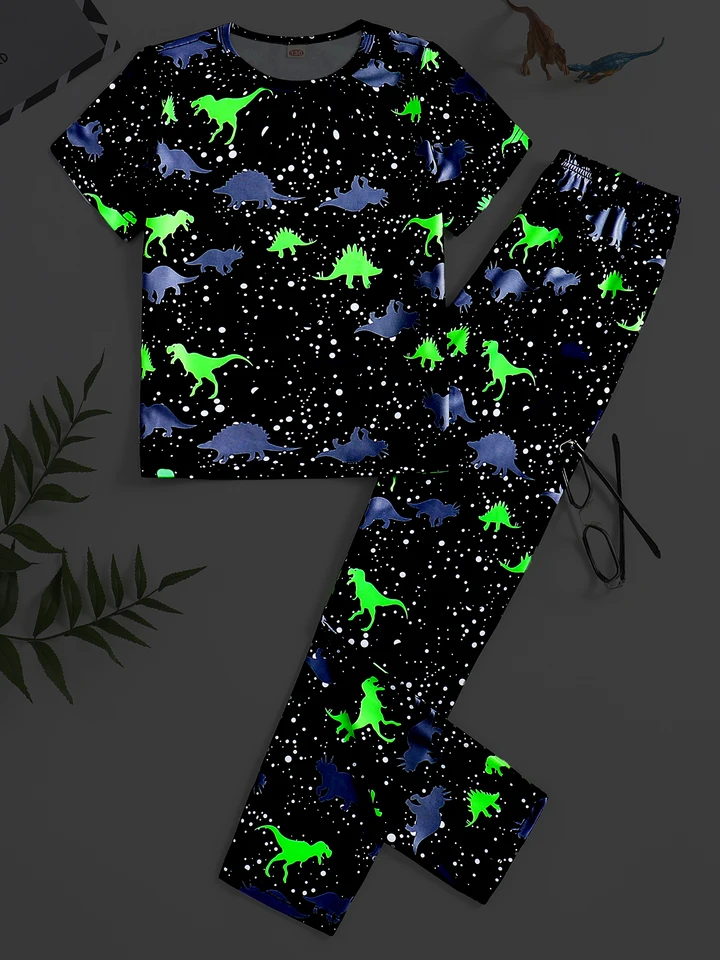2PCS Dino T-Shirt Childrens Červené topánky s krátkym rukávom s kontrastnými nohavicami